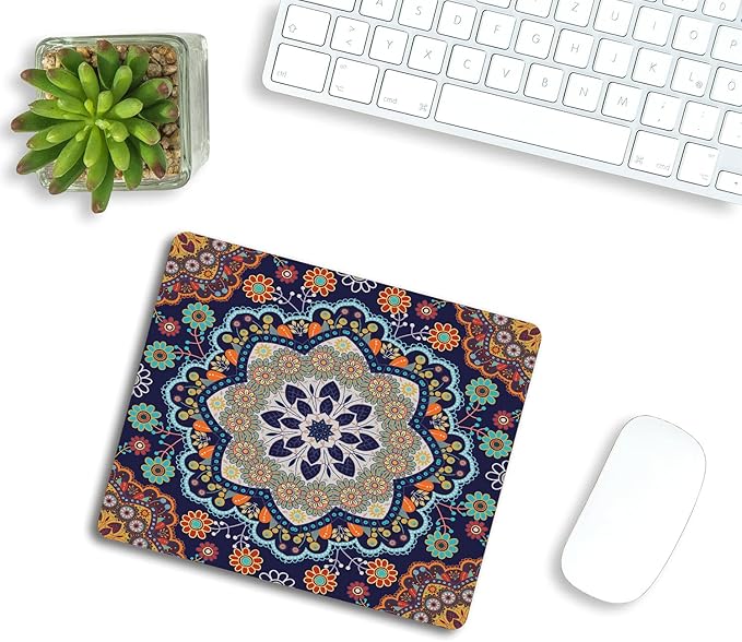 Ethnic Pattern Mouse Pad, Gaming Mouse Mat with Custom Design, Non-Slip Rubber Base Mousepad, Office Mouse Pads,Desktop Colorful Floral Mandala Mouse pad 9.5 x 7.9 Inch