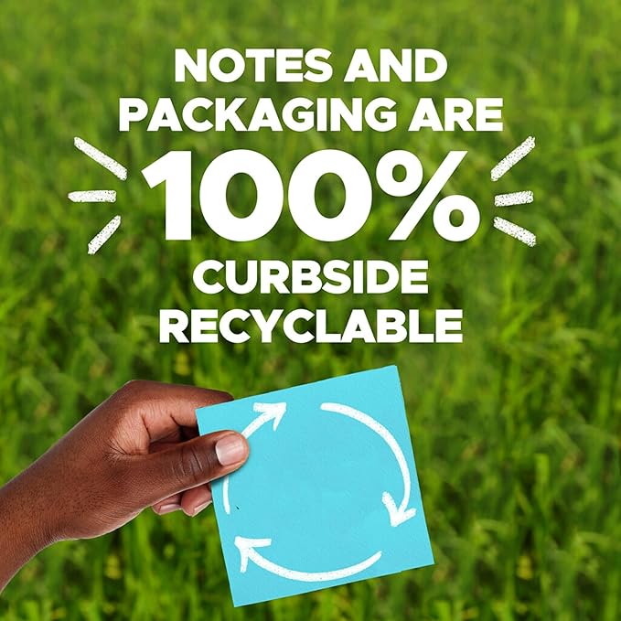 Post-it 100% Recycled Paper Super Sticky Notes, Canary Yellow, 3 in. x 3 in., 12 Sticky Note Pads, 70 Sheets per Pad, New Year Organization or Second Semester School Supplies