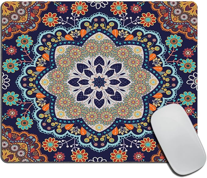 Ethnic Pattern Mouse Pad, Gaming Mouse Mat with Custom Design, Non-Slip Rubber Base Mousepad, Office Mouse Pads,Desktop Colorful Floral Mandala Mouse pad 9.5 x 7.9 Inch