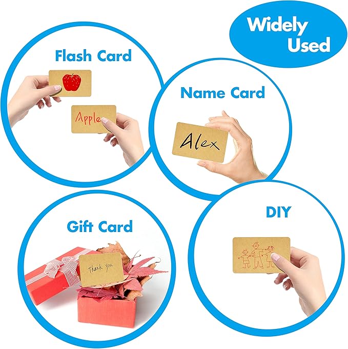 250 PCs Original Wood Color Blank Kraft Paper Round Corner Flash Word Message Gift DIY Index Card (3.5” X 2.1”)
