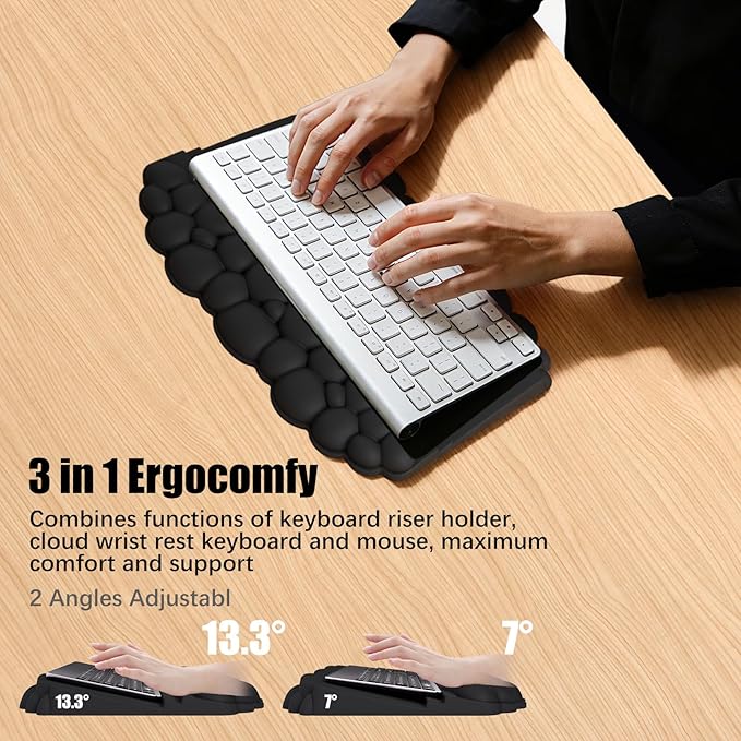 Wrist Rest with Keyboard Stand, Ergonomic Computer Wrist Support Pad, Cloud Keyboard Riser Holder with Wrist Pad, Memory Foam Desk Cushion, Palm Hand Typing for Office Home School-Pink