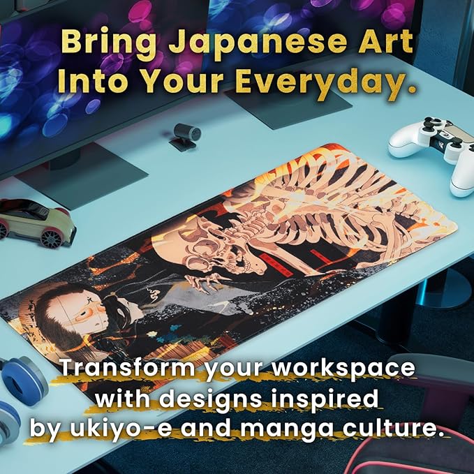 BELLEMOND Japanese Art Desk Mat | Large 31.5x11.8in Desk Pad | Gaming Mouse Pad for Keyboard & Mouse | Non-Slip Base, Water-Repellent, Smooth Precision | Yokai Rising