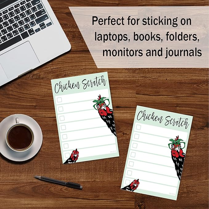 Funny Chickens Sticky to Do Notepad - Chicken Scratch - Rooster Baby Chick Chicken Coop Lover Gifts | Country Themed Notebook | ChickenScratch Chicklet Barn Office Decor Accessories 4x6 50 Pages