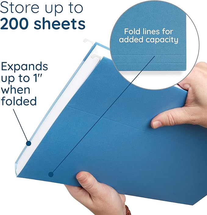 50 Legal Hanging File Folders, 50 Reinforced Hang Folders, Designed for Home and Office Color Coded File Organization, Legal Size, Assorted Colors, 50 Pack