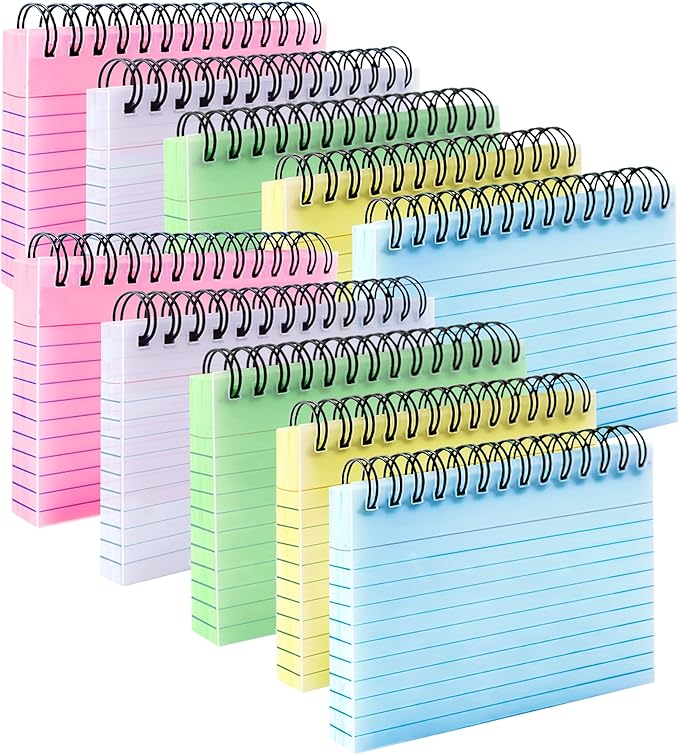 MotBach Colorful 500 Pcs Spiral Index Cards 3x5 Inch Flash Cards with Ring Lined Note Card Book Flashcards, Colored Ruled Card Pad Index Note Books 3 x 5 Notecards for Studying School Supply College