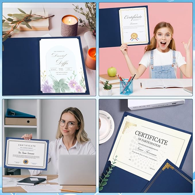 Certificate Holders, 12 Pack Navy Blue Diploma Holders with Gold Foil Border, Certificate Covers for 8.5 x 11 Inch Certificate Paper Graduation Award Documents