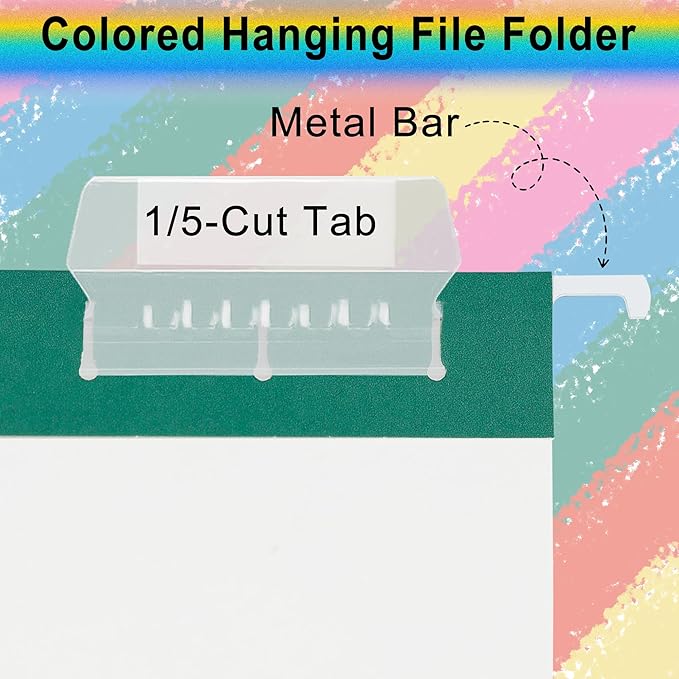 Green Hanging File Folders 6 Pack Letter Size Colored File Folders with 1/5-cut Tabs,Stay Organized for Your Home and Office Bulk File and Documents