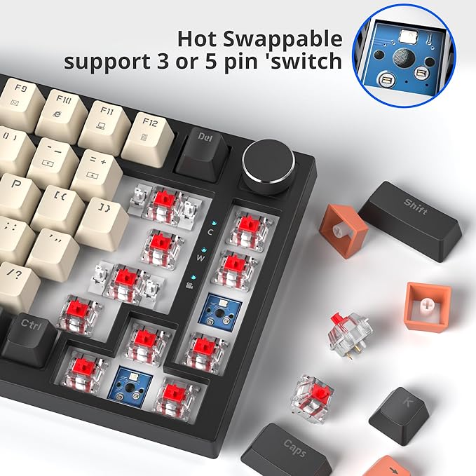 Fogruaden Wired 75 Percent Gaming Keyboard, RGB Backlit 75% Percent Mechanical Keyboard, Gasket Mount TKL Mechanical Keyboard, Hot Swappable Red Switch, NKRO Compact Gaming Keyboard with Volume Knob
