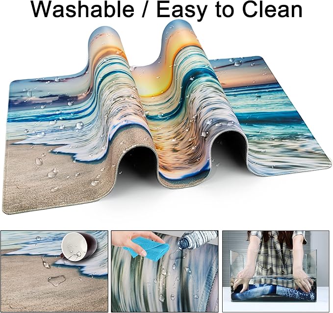 Desk Mat,Large Mouse Pad 35''×15.6'' XXL Extended Gaming Mouse Pad Mat with Non-Slip Base Stitched Eges Mousepad for Computer,Office,Keyboard and Laptop - Beach