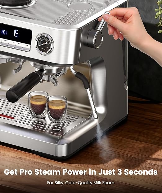 COWSAR (2026 Upgrade) 20 Bar Espresso Machine with Grinder,Expresso Coffee Machines with Milk Frother,Commercial Stainless Steel Expresso Machines for Home,Perfect Cappuccino & Latte-Dual Boiler