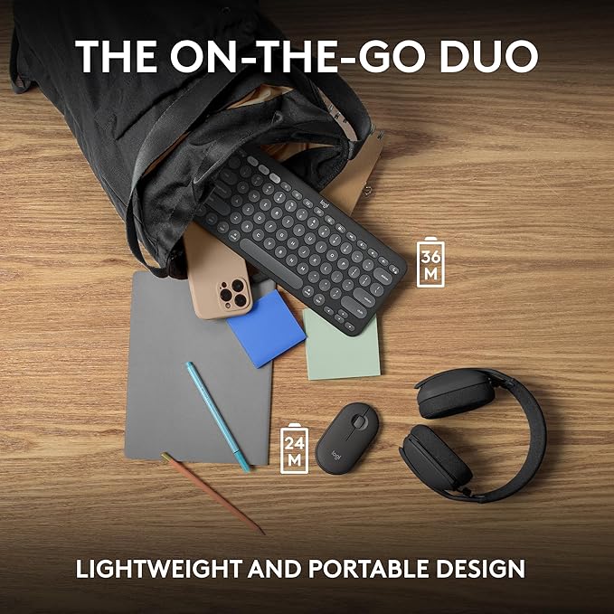 Logitech Pebble 2 Combo for Mac, Wireless Keyboard and Mouse, Slim, Quiet and Portable, Customizable, Bluetooth Mouse and Keyboard, Easy-Switch, for macOS, iPadOS - Tonal Graphite