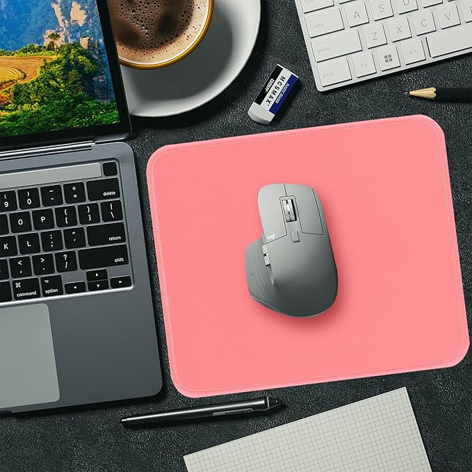 Mouse Pads, 3 PCS,Light Pink Standard Mouse Pads, Office and Gaming,Stitched Edges, Rubber Anti Slip Base Mouse pad, Dirt Resistant, Durable, Square, 10.2 inches x 8.3 inches x 0.12 inches