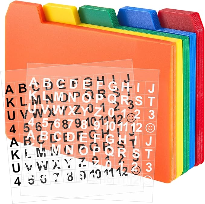 Lewtemi 50 Pcs Index Card Dividers 3 x 5 Inch Index Card Dividers with Cards Guides with 2 Pcs A-Z Alphabet Number Stickers for Recipe Cards Office Business (Assorted Color)