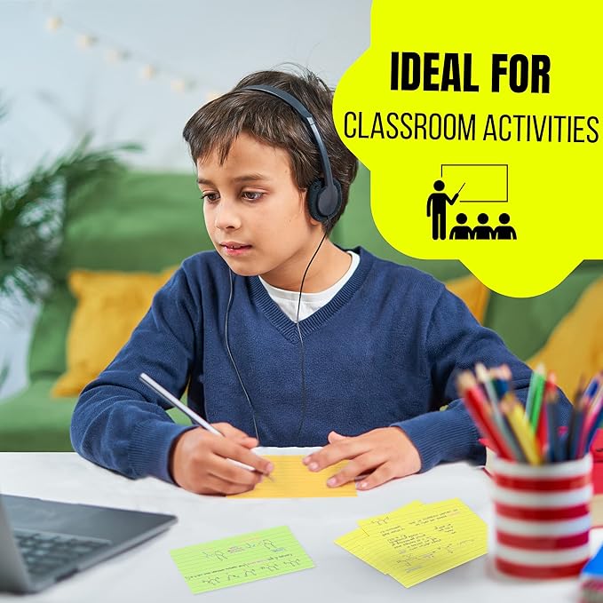 Mr. Pen Lined Neon Study Cards - 3x5, 180 Cards - Ruled Flashcards for Studying
