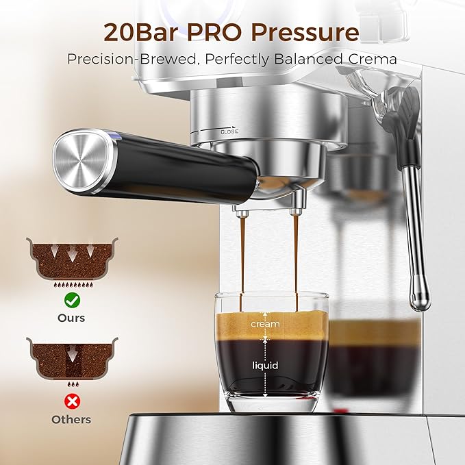 Electactic Espresso Machine with Milk Frother, 20 Bar Espresso Coffee Maker, Compact Coffee Machine with 34oz Removable Water Tank for Home, Office, Latte, Cappuccino, Macchiato