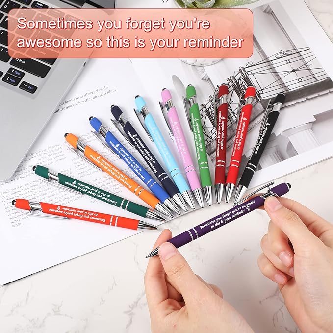Colarr 24 Pcs Inspirational Pens Bulk Ballpoint with Stylus Tip Pen 1.0 mm Black Ink Smooth Motivational 2 in 1 Ballpoint Supplies Employee Appreciation Gift for Teacher Coworkers (You're Awesome)