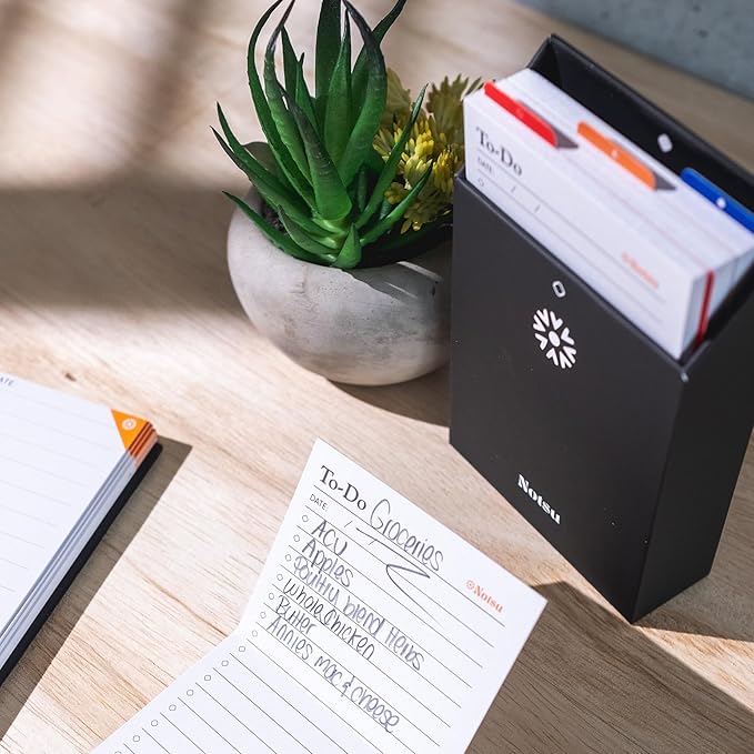 Notsu Centre Rise To Do List Card Box Set | 50 Foldable To-Do Vertical Notecards 3x5, Productivity Index Card Organizer Tab Dividers, Desk Card Holder Stand (Black)