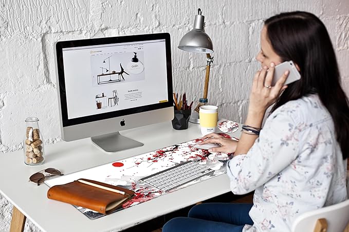 Cherry Blossom Mouse Pad Sakura 36x12 Desk Mat Japanese Desk Pad Gaming Large Mousepad Long Mouse Mat Extended Computer Mat for Wireless Mouse Non Slip Work Women