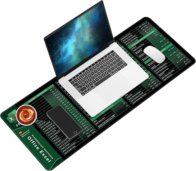 Excel Shortcut Keys Mouse Pad,Desk Mat,Common Software Shortcut Keys Gaming Mouse Pad,Keyboard Mat Office Desk Decor Accessories