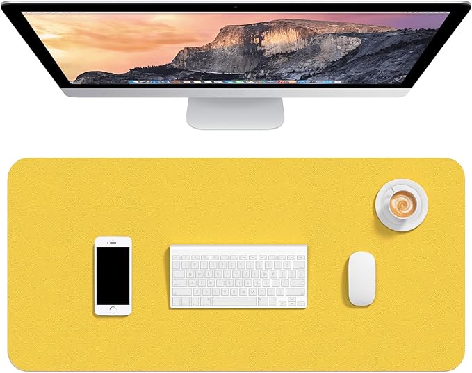 Hsurbtra Desk Pad, 30" x 14" PU Leather Desk Mat, XL Extended Mouse Pad, Waterproof Desktop Blotter Protector, Non-Slip Ultra Thin Large Laptop Keyboard Writing Mat for Office Home, Yellow