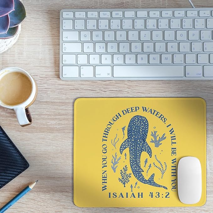 Yellow Whale Shark Mouse Pad,Ocean Room Deck Decor,Christian Bible Desk Mat for Dorm Home Office Desktop Decor,Christian Nursery Decor,10.2x8.2 in