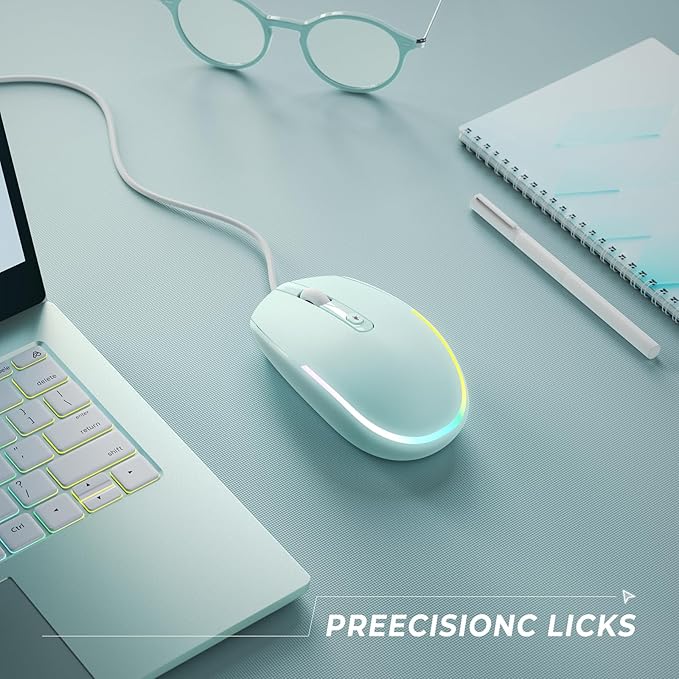 seenda Wired Mouse - USB Computer Mice Wired with RGB Backlit Optical LED Mouse with Attached USB Cord for Laptops Notebooks Chromebook - Mint Green