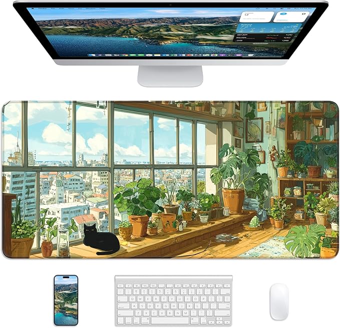 XL Gaming Mouse Pad, 31.5x15.7'' Large Desk Mat with Anti-Slip Rubber Base & Stitched Edges for Gaming, Office, Home - Greeny Cottage