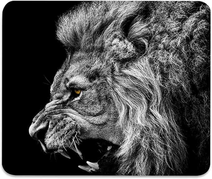 Majestic Roar of a Lion Anti-Slip Rubber Base Gaming & Office Mouse Pad with Stitched Edges 9.5 x 7.9 Inch, Durable Smooth Fabric Surface Desk Mat