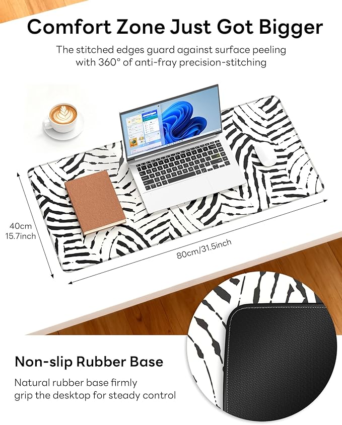 XL Gaming Mouse Pad, 31.5x15.7'' Large Desk Mat with Anti-Slip Rubber Base & Stitched Edges for Gaming, Office, Home - Tiger Stripes