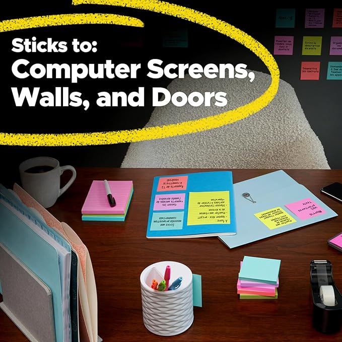 Post-it Super Sticky Lined Notes, 6 Sticky Note Pads, 4 x 4 in., Ideal for Organization in Your Dorm, Home or Office, Canary Yellow