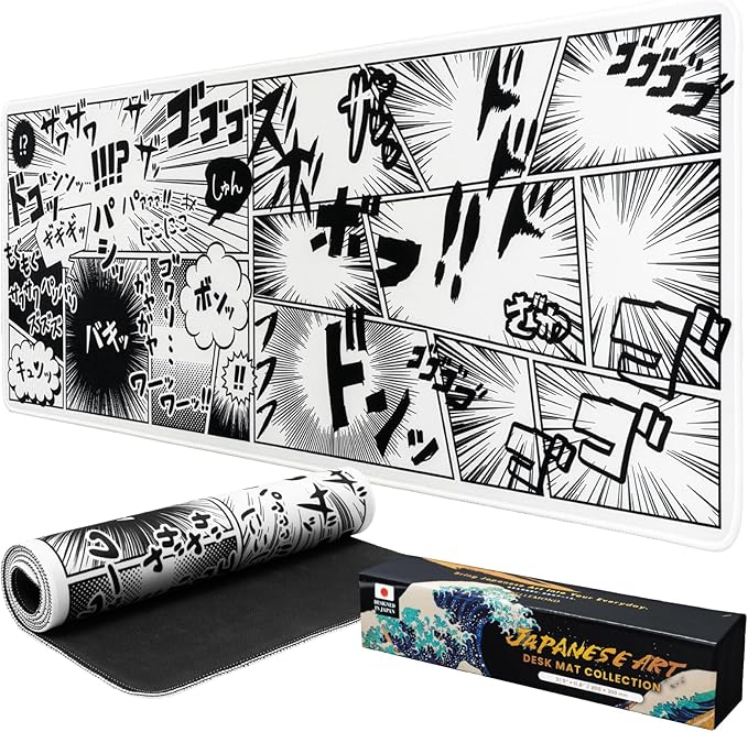 BELLEMOND Japanese Art Desk Mat | Large 31.5x11.8in Desk Pad | Anime Mouse Pad for Keyboard & Mouse | Non-Slip Base, Water-Repellent, Smooth Precision | Manga Burst