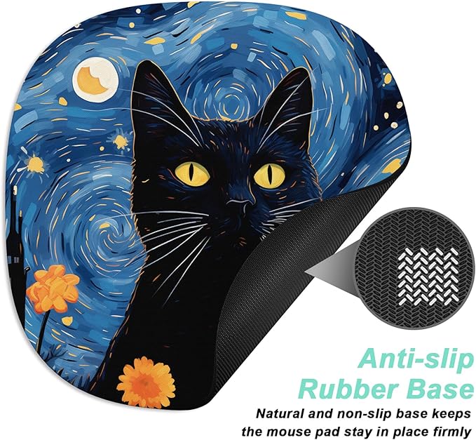Rimilak Small Mouse Pad 6.6 Inch, Takes up Wrist Space, Waterproof Compact Mini Mat for Laptop Computer Wireless Keyboard Home Office Travel, Starry Sky Cat