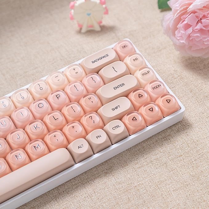 Guffercty kred HOA Profile Keycaps Set 132 PCS - PBT Cute Keycaps 75 Percent Compatible with Cherry MX Switch 60% 65% 75% 100% Mechanical Keyboards for Gaming & Office (Beige Liquid Foundation)