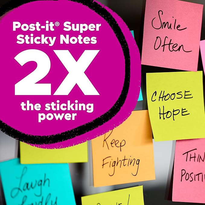 Post-it Super Sticky Notes, 3 Lined Sticky Note Pads, 4 x 6 in., School Supplies, Office Products, Sticky Notes for Vertical Surfaces, Monitors, Walls and Windows, Simply Serene Collection