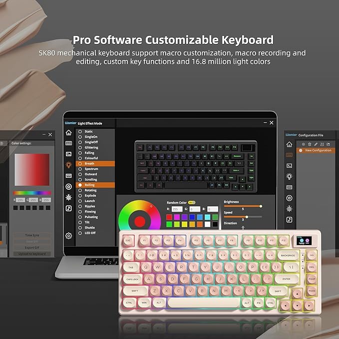 Womier SK80 75% Foundation Mechanical Gaming Keyboard with Color Multimedia Display Pink Creamy Keyboards, Jelly Keycaps Hot Swappable RGB Wired Key Board Pre-lubed POM Switch for Mac/Win, Pink