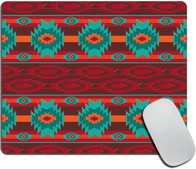 Southwestern Navajo Pattern Retro Style Dark Redolive Green Design Mousepad Non Slip Rubber Gaming Mouse Pad Rectangle Mouse Pads for Computers Laptop 9.5"x7.9"x0.12" Inch