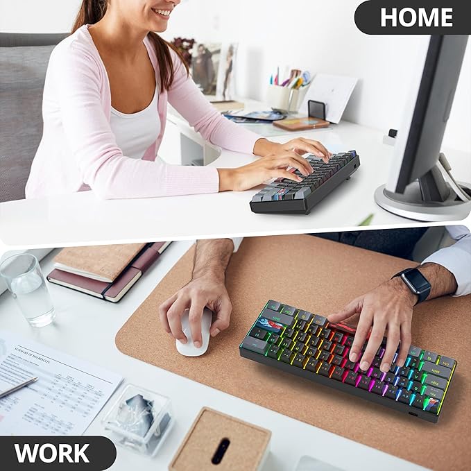 60% Mechanical Keyboard 61-Key Wired Gaming Keyboard with Blue Switch RGB Lighting Effect PBT Keycaps Ultra-Compact Mini Keyboard Suitable for Win/Mac(61 Dark)