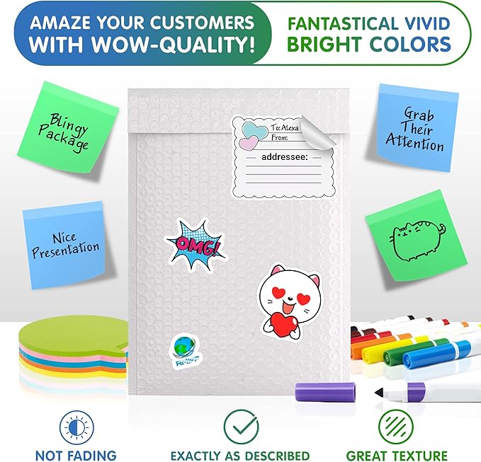 White Poly Bubble Mailers 7.25 x 11 Inch. Pack of 400 Padded Envelopes Waterproof. Self Seal Padded Mailers with Durable Seams. Lightweight Padded Shipping Envelopes for Mailing Fragile Things
