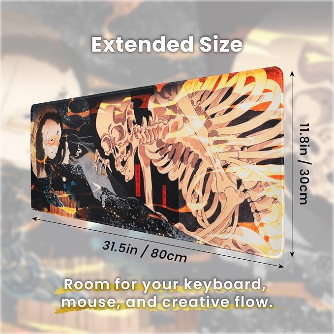 BELLEMOND Japanese Art Desk Mat | Large 31.5x11.8in Desk Pad | Gaming Mouse Pad for Keyboard & Mouse | Non-Slip Base, Water-Repellent, Smooth Precision | Yokai Rising