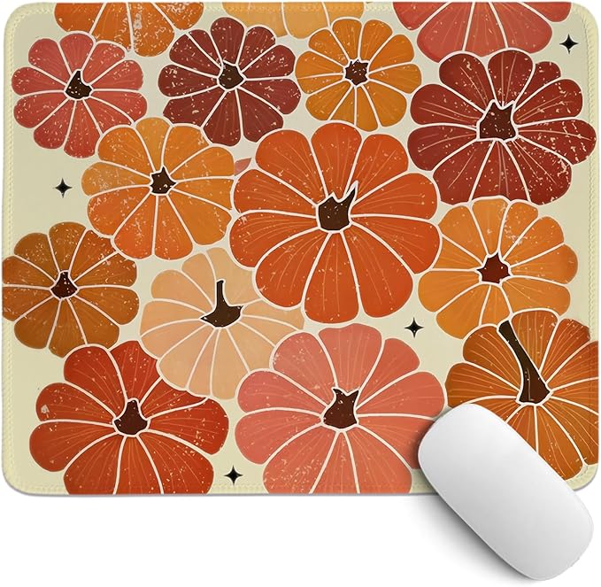 Fall Pumpkin Mouse Pad,Cute Fall Pumpkin Season Mouse Pads,Girly Orange Autumn Desk Mat for Home Office Dorm Desktop Decor,10.2x8.2 Inch