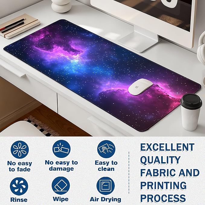 Mouse Pad Gaming - Desk Mat for Keyboard and Mouse - Galaxy Space Large Mouse Pads for Desk, Desks Pad(35.4" X 15.7") with Non-Slip Base, Galaxy Nebula Gaming Mousepad for Game, Office and Home