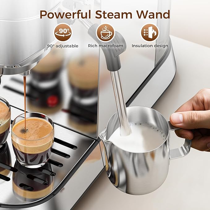 Electactic Espresso Machine with Milk Frother, 20 Bar Espresso Coffee Maker, Compact Coffee Machine with 34oz Removable Water Tank for Home, Office, Latte, Cappuccino, Macchiato