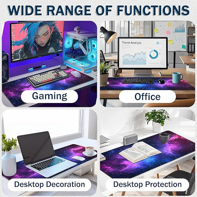 Mouse Pad Gaming - Desk Mat for Keyboard and Mouse - Galaxy Space Large Mouse Pads for Desk, Desks Pad(35.4" X 15.7") with Non-Slip Base, Galaxy Nebula Gaming Mousepad for Game, Office and Home