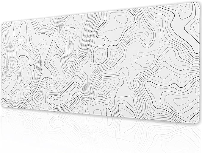 Topographic Map Minimalist Gaming Mouse Pad Desk Mat XL 31.5×11.8 Inch White Lines Contour Geographic Extended Mousepad 30X80cm with Non-Slip Rubber Base Stitched Edge for Gamer Office Home Work