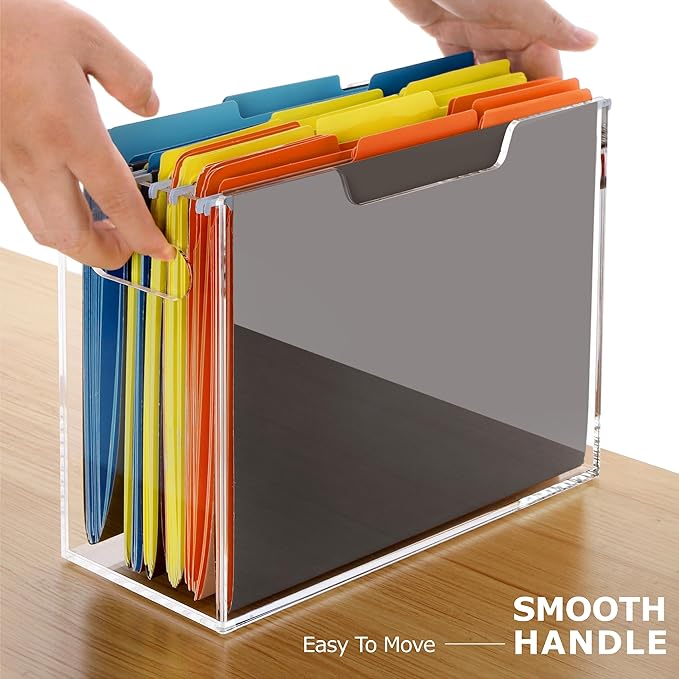 Acrylic Hanging File Folder Organizer, Letter Size Clear Filing Organizer Box with Handles, Magazine File Holder for Desk Home Office School - 1 Pack