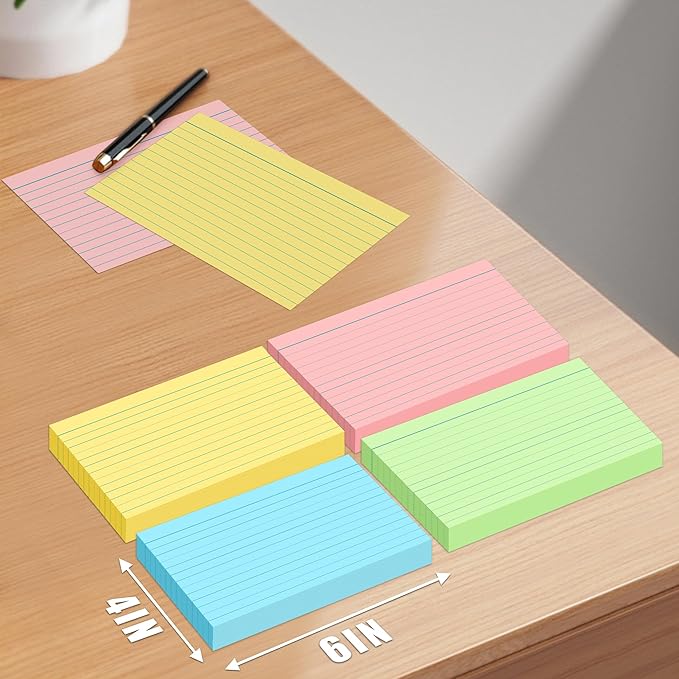 144 Count Colored Index Cards, 4x6 Inches Lined Flash Notecards Ruled Study Card Flashcards Heavy Note for Studying, Learning, School, College