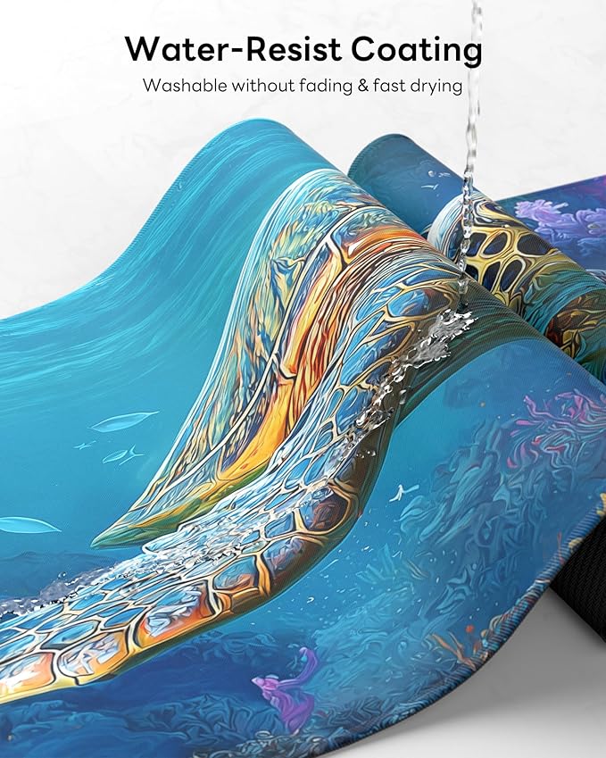 Turtle Mouse Pad, 31.5 x 11.8 Large Desk Mat with Stitched Edges & Non-Slip Base, Mousepad for Office, Home, Work, Sea Turtle