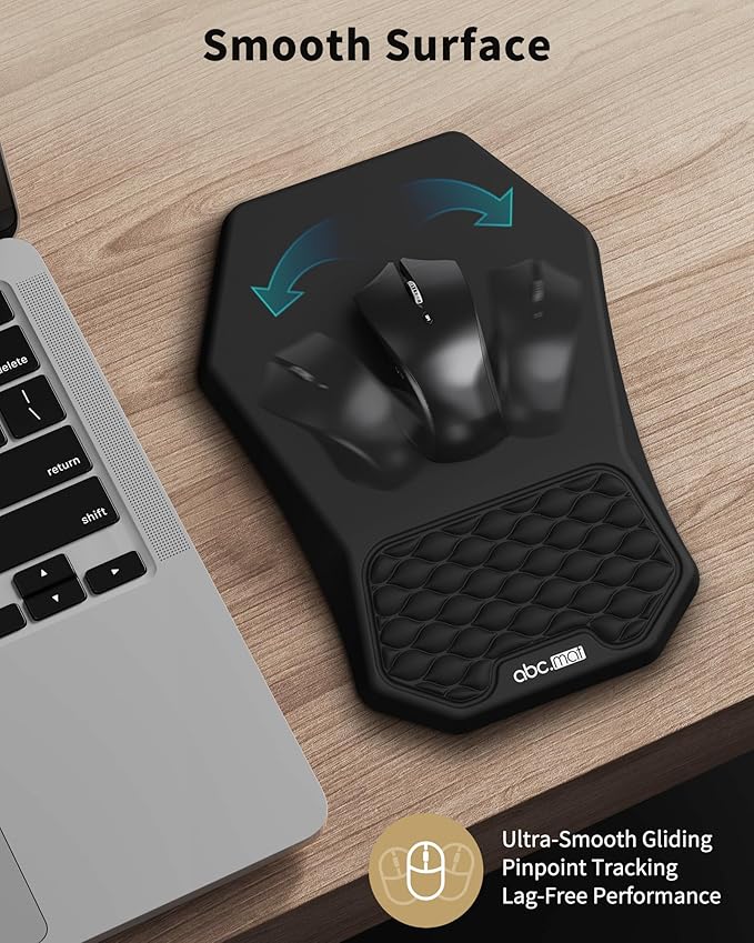 Ergonomic Mouse Pad Wrist Rest Support, Massage Design Surface for Carpal Tunnel Pain Relief, Memory Foam, Non-Slip PU Base for Computer Desk, Black