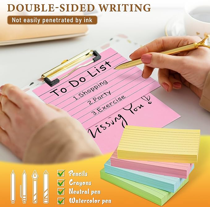 300 Count Colored Index Cards, 3x5 Inches Flash Cards, Lined Notecards Ruled Study Card Flashcards Heavy Note Cards for Studying, Learning, School, College
