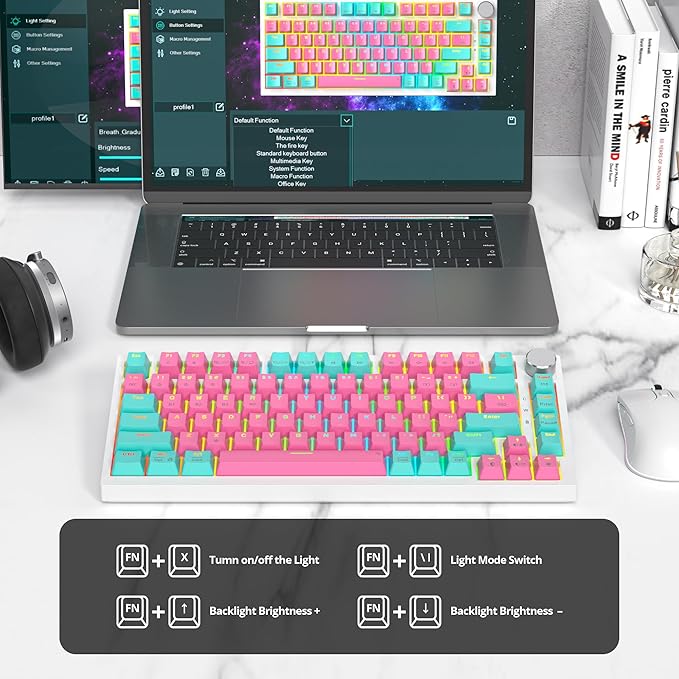 75% Wireless Creamy Mechanical Keyboard, Hot Swappable Custom, RGB Backlit Gasket Gaming, 2.4G/BT5.0/USB-C, Pink Mechanical Keyboard, Pre-lubed Linear Gray Cream Switches